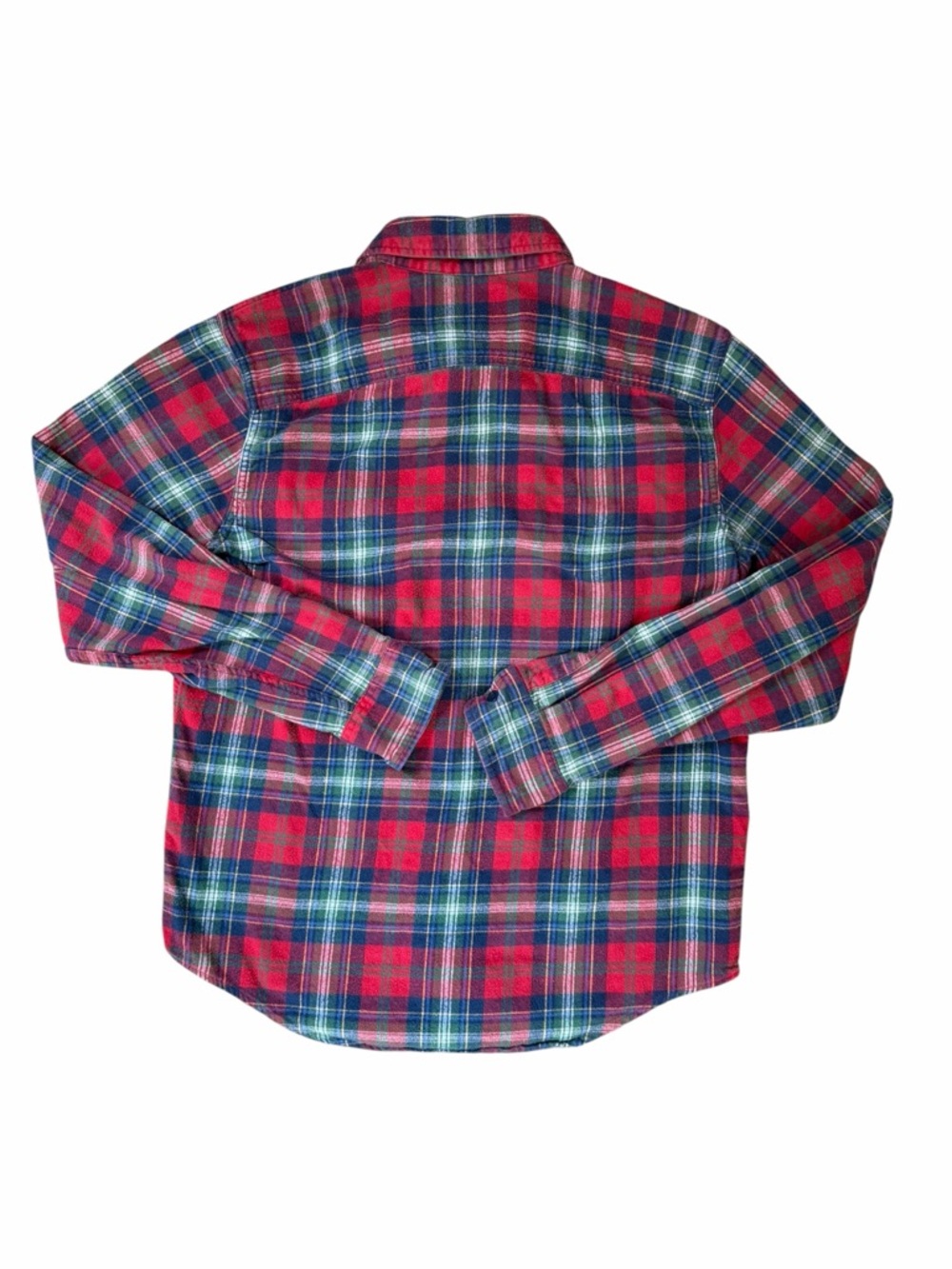 Abercrombie & Fitch Men’s Red and Green Plaid Button-Down Flannel Shirt - Picture 4 of 5